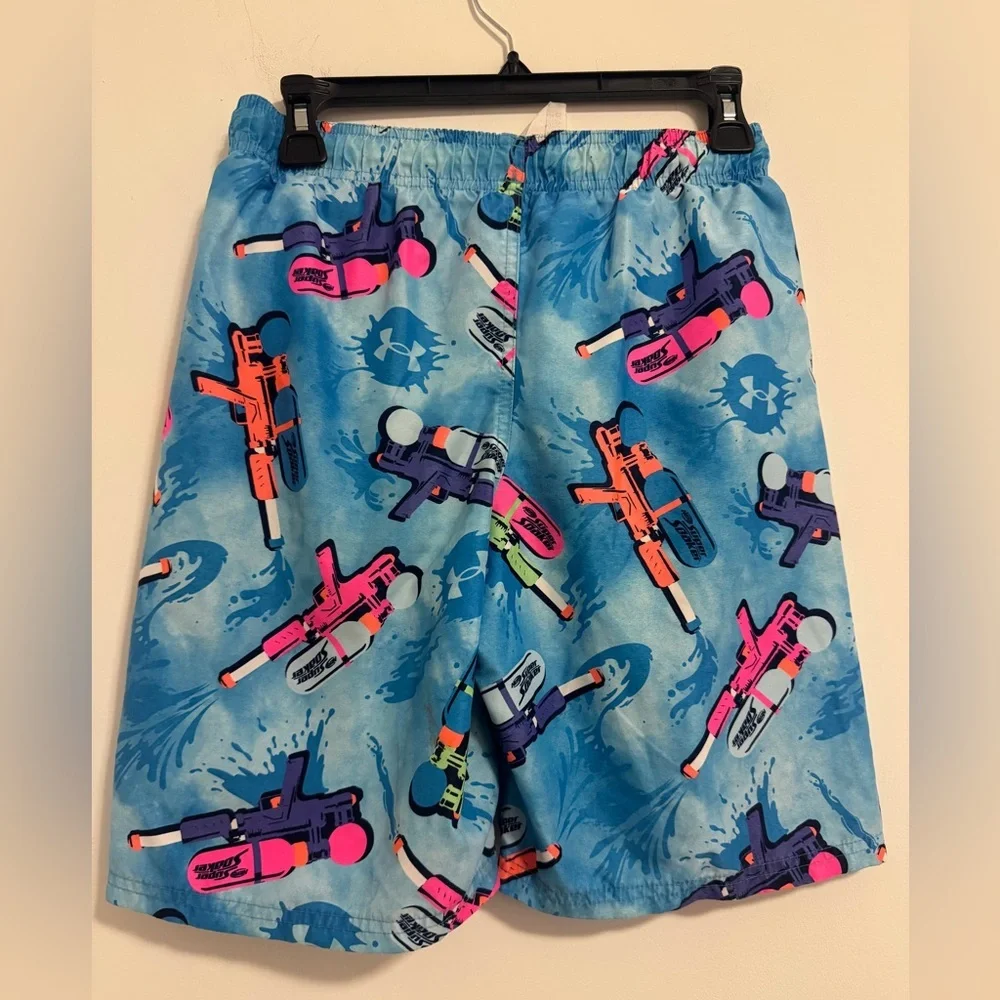 Under Armour Blue Swim Shorts with Neon Water Gun Print